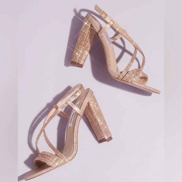 Steve Madden David’s Bridal Shirah Crystal Block Heels Size 5.5 Pink Rose Gold - Picture 2 of 10